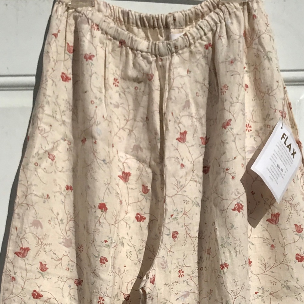 Flax Cream Floral pull on pants SzM